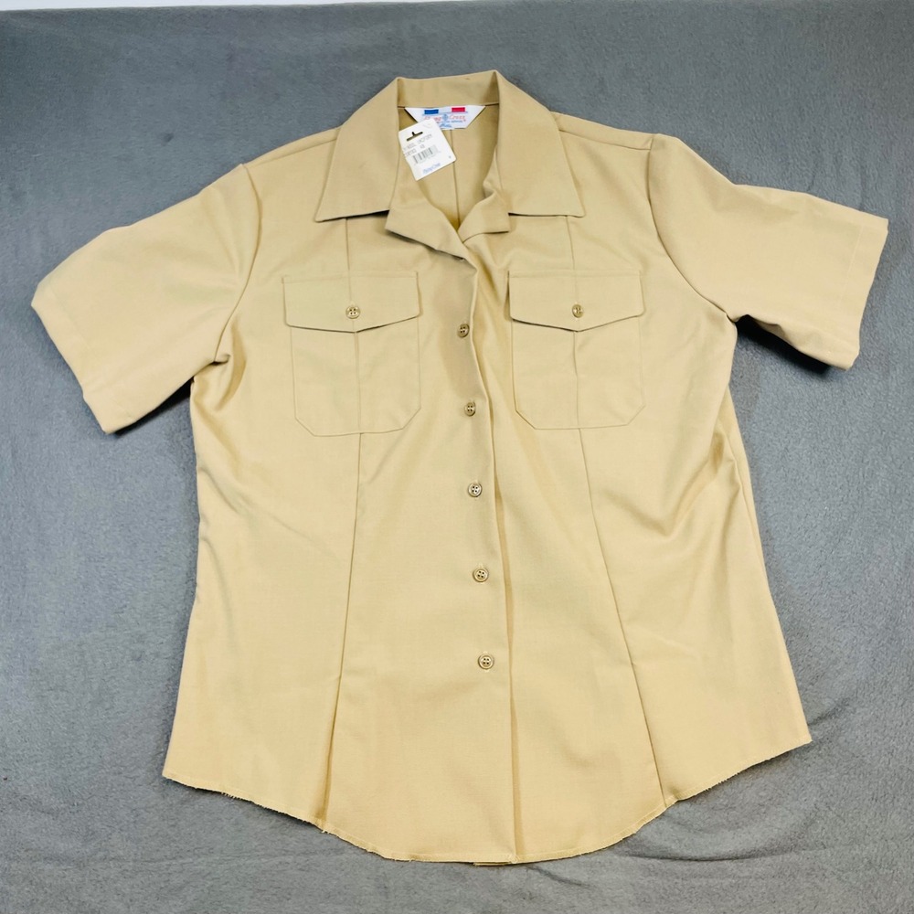 Flying‎ Cross Womens Uniform Shirt Size 40 Poly Wool Blend Tan Short Sleeve